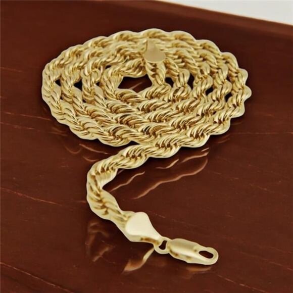 Unisex Gold Plated Solid Chain 24" 7mm Rope Chain Necklace 14K Gold Plated - Picture 5 of 5